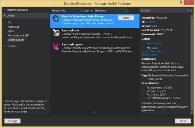 install Rx extension from nuget